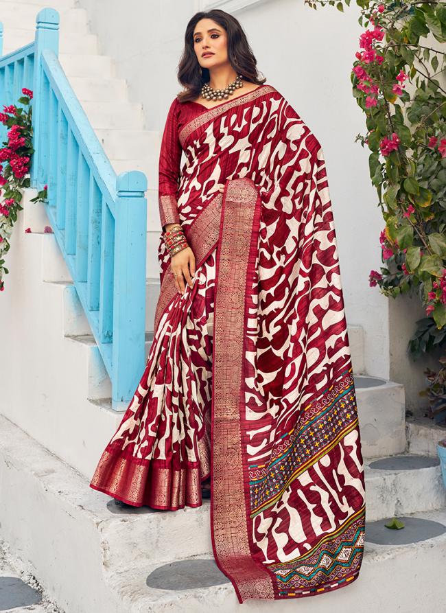 Munga Silk Red Party Wear Printed Saree